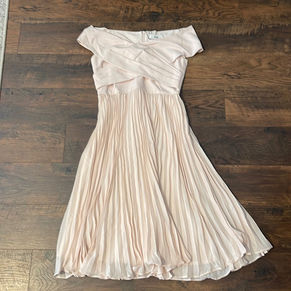 NWT off the shoulder blush pleated midi dress